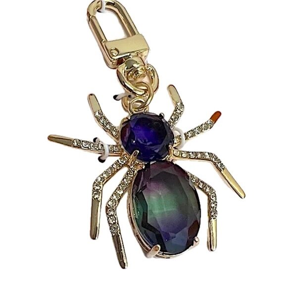 True to Form Spider Bag Charm Iridescent Crystal and Glass CZ Gold Tone Clip NIB - Picture 1 of 10